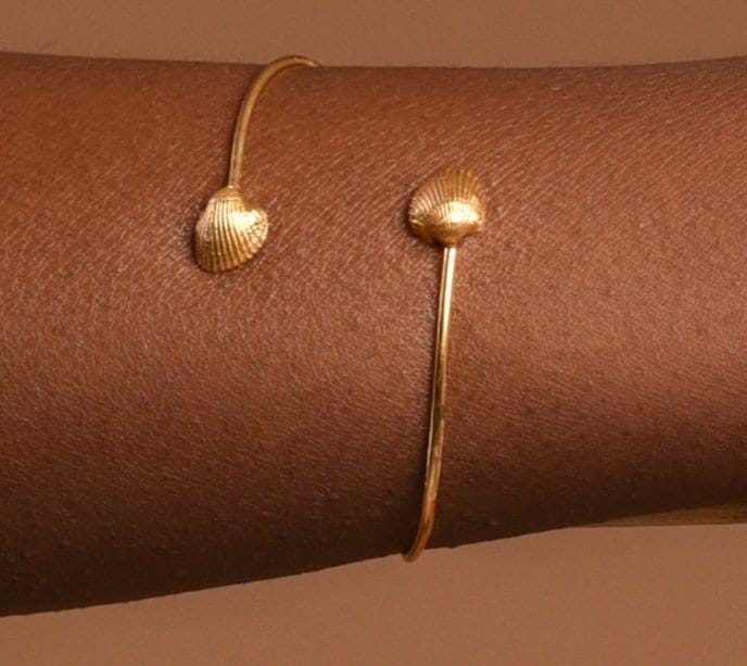 Real Sea Shell Bracelet: Minimal Gold-Plated Recycled Brass Cuff