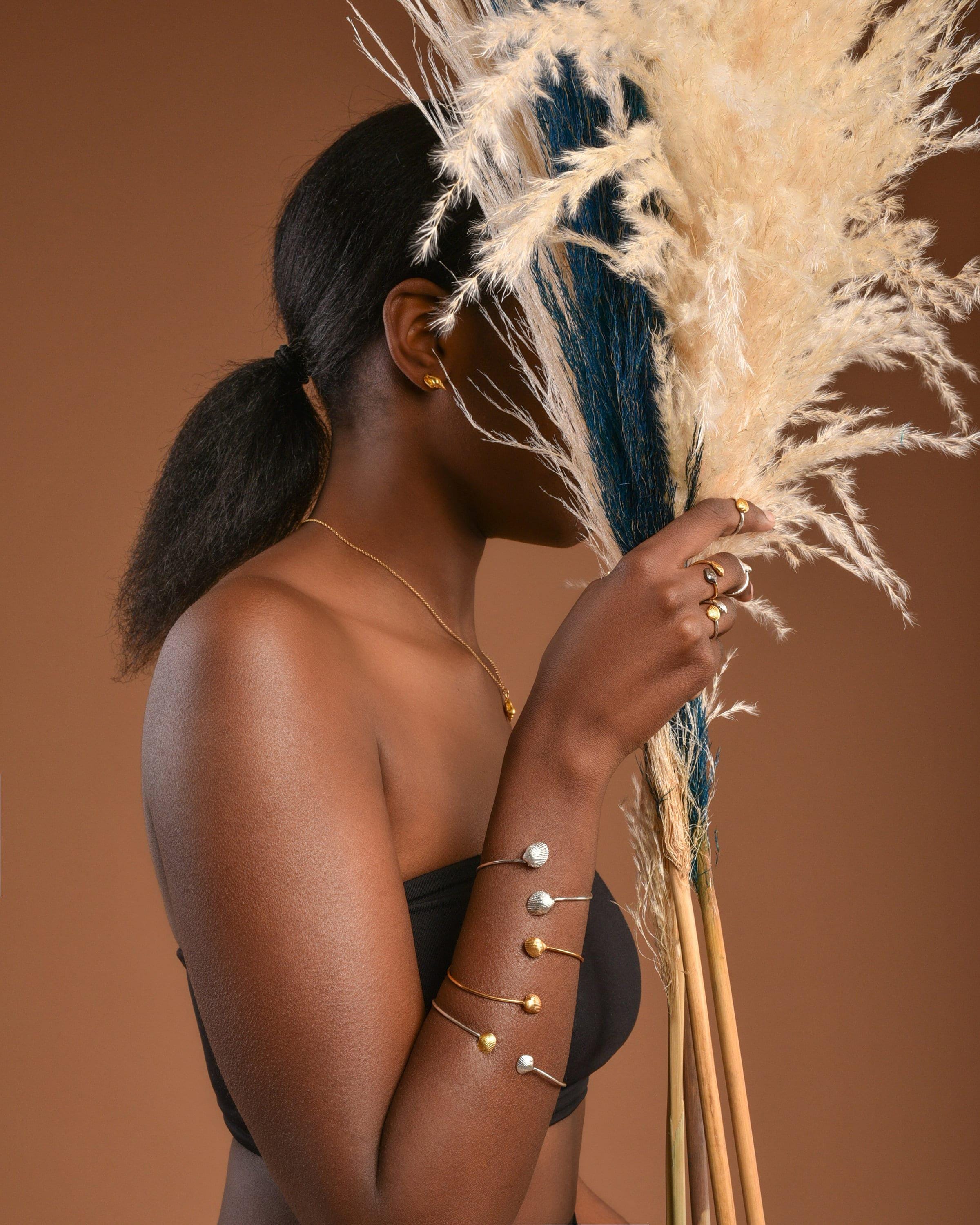 Real Sea Shell Bracelet: Minimal Gold-Plated Recycled Brass Cuff