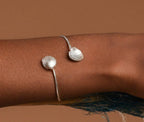 Sterling Silver Seashell Bracelet: Two Clam Charms, Adjustable Cuff