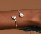 Sterling Silver Seashell Bracelet: Two Clam Charms, Adjustable Cuff