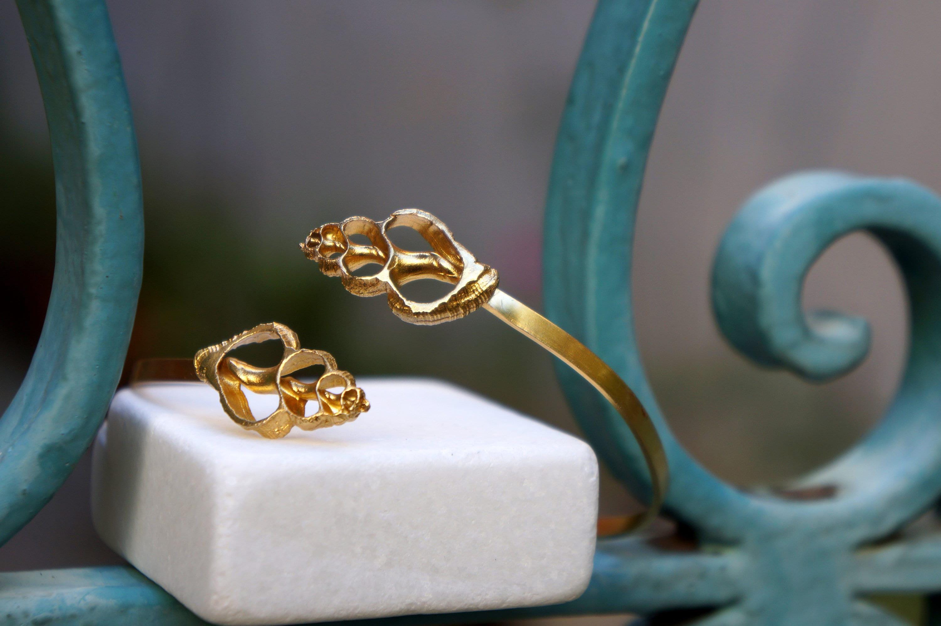 Nature-Inspired Sea Shell Cuff Bracelet, Silver and Gold (Adjustable)