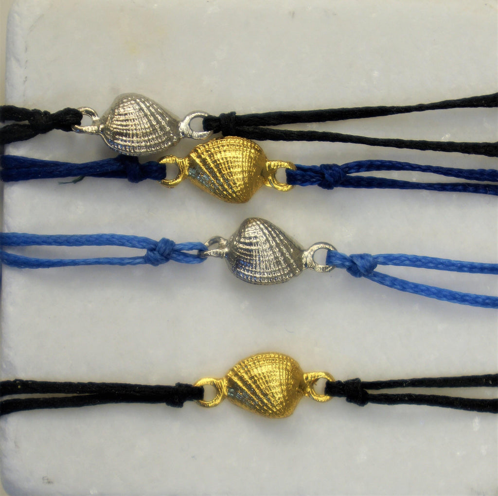 Sterling Silver Sea Shell Bracelet - Nautical Summer Cord Jewelry