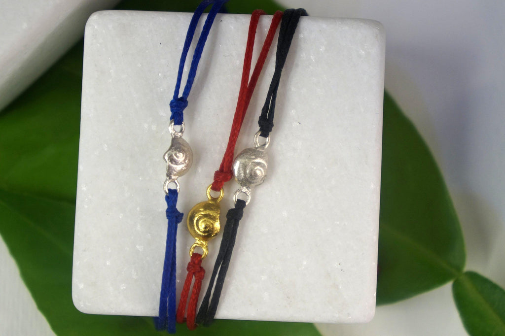 Adjustable Wax Cord Bracelet: Real Sea Shell - Sterling Silver