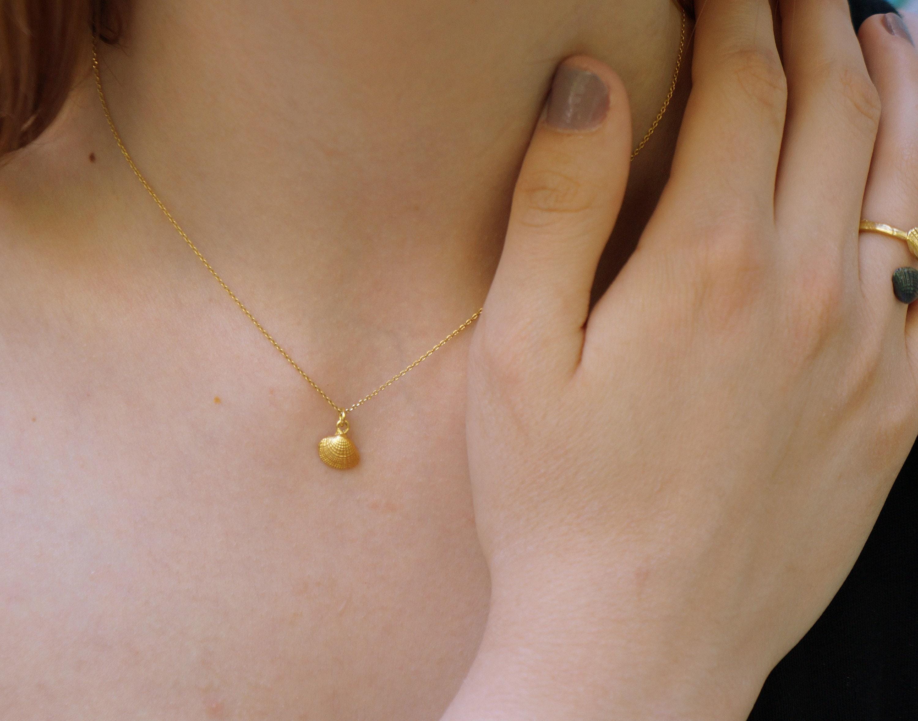 Silver Sea Shell Necklace, Gold-Plated Sterling Silver Pendant, Handmade Jewelry, Gift for Her, Birthday Gift for Women, Minimalist Jewelry