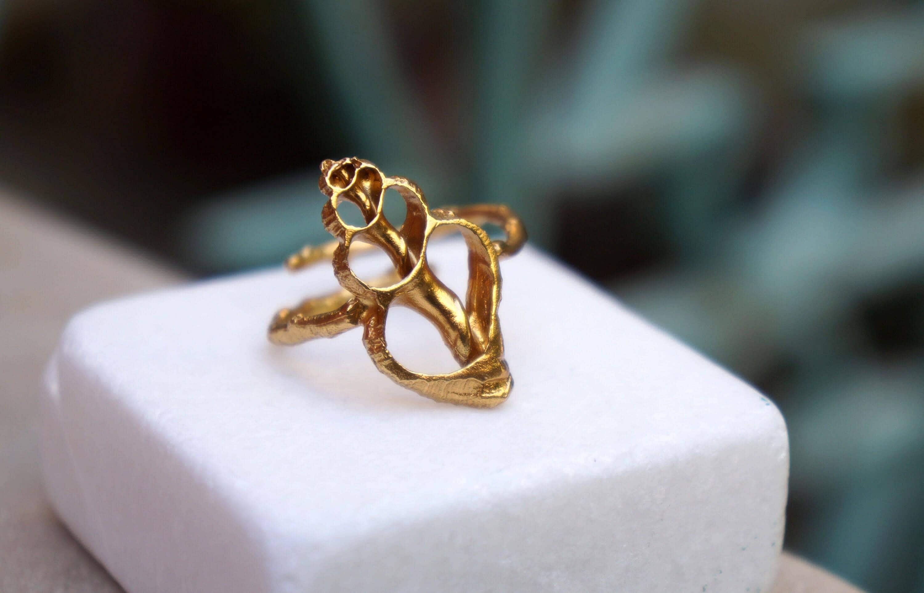 Nature-Inspired Ring: Genuine Sea Shell - Adjustable Gold Brass