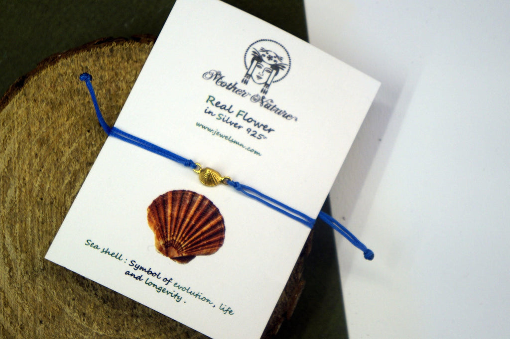 Sterling Silver Sea Shell Bracelet - Nautical Summer Cord Jewelry