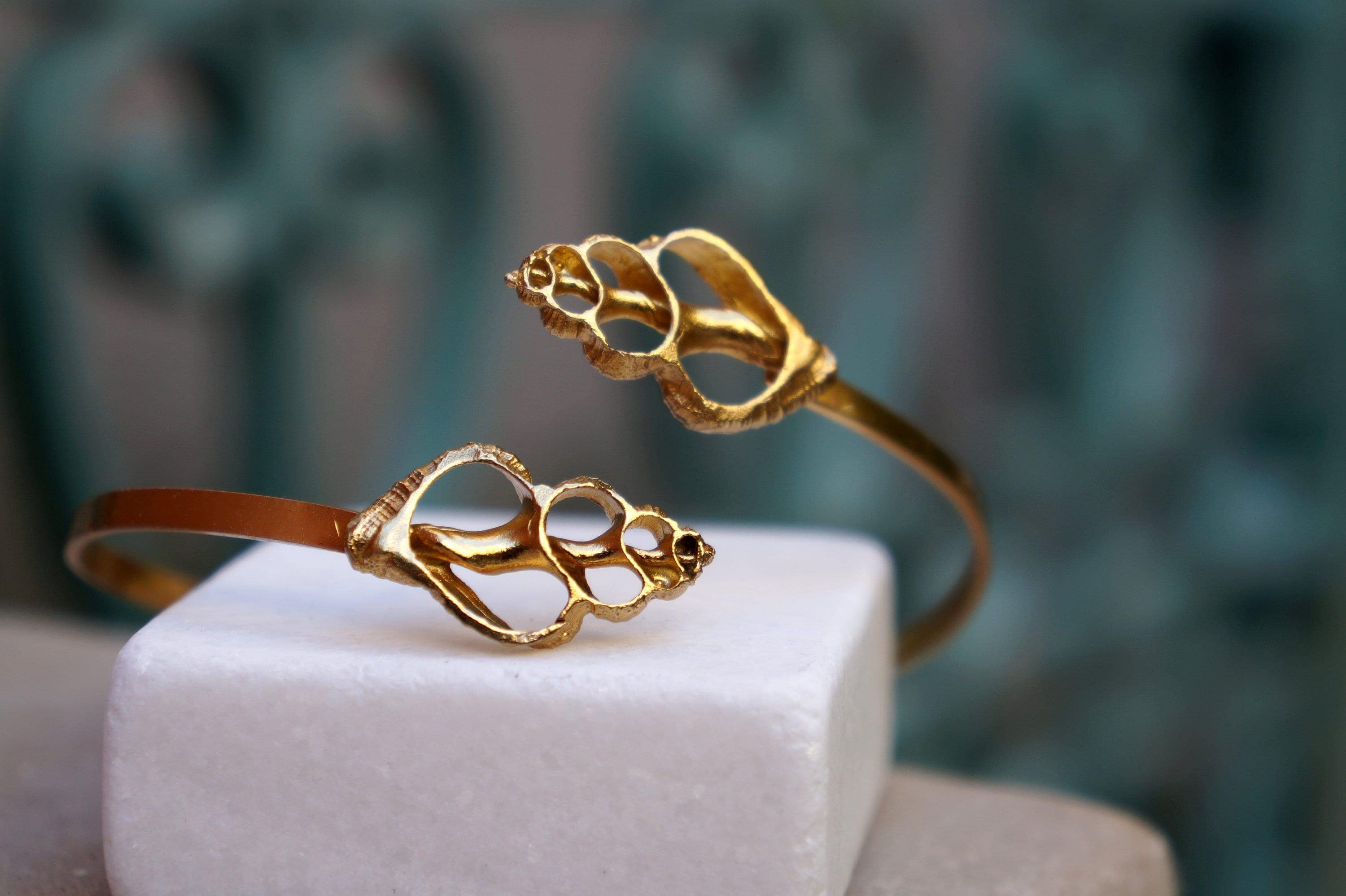 Nature-Inspired Sea Shell Cuff Bracelet, Silver and Gold (Adjustable)