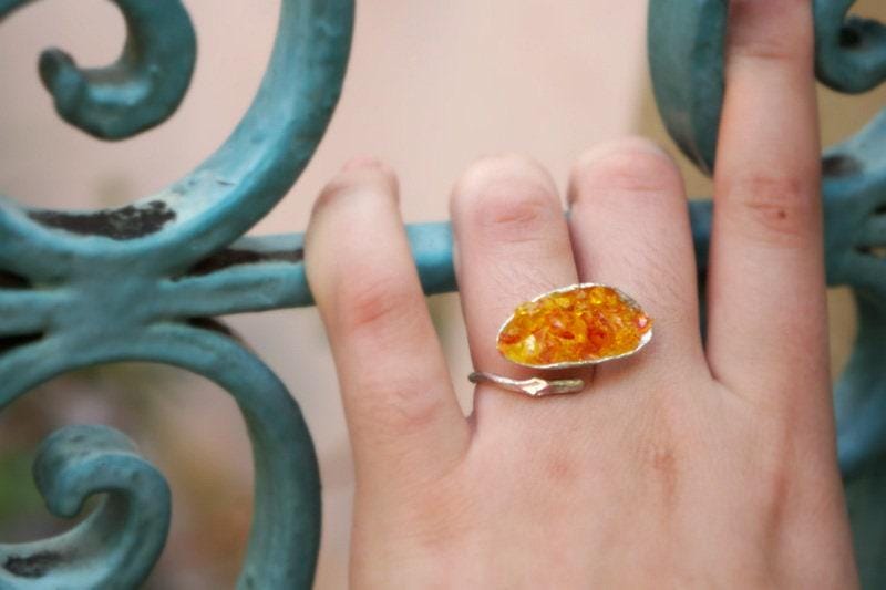 Mussel Shell Ring, Sterling Silver with Murano Glass, Nature-Inspired Adjustable Jewelry Gift