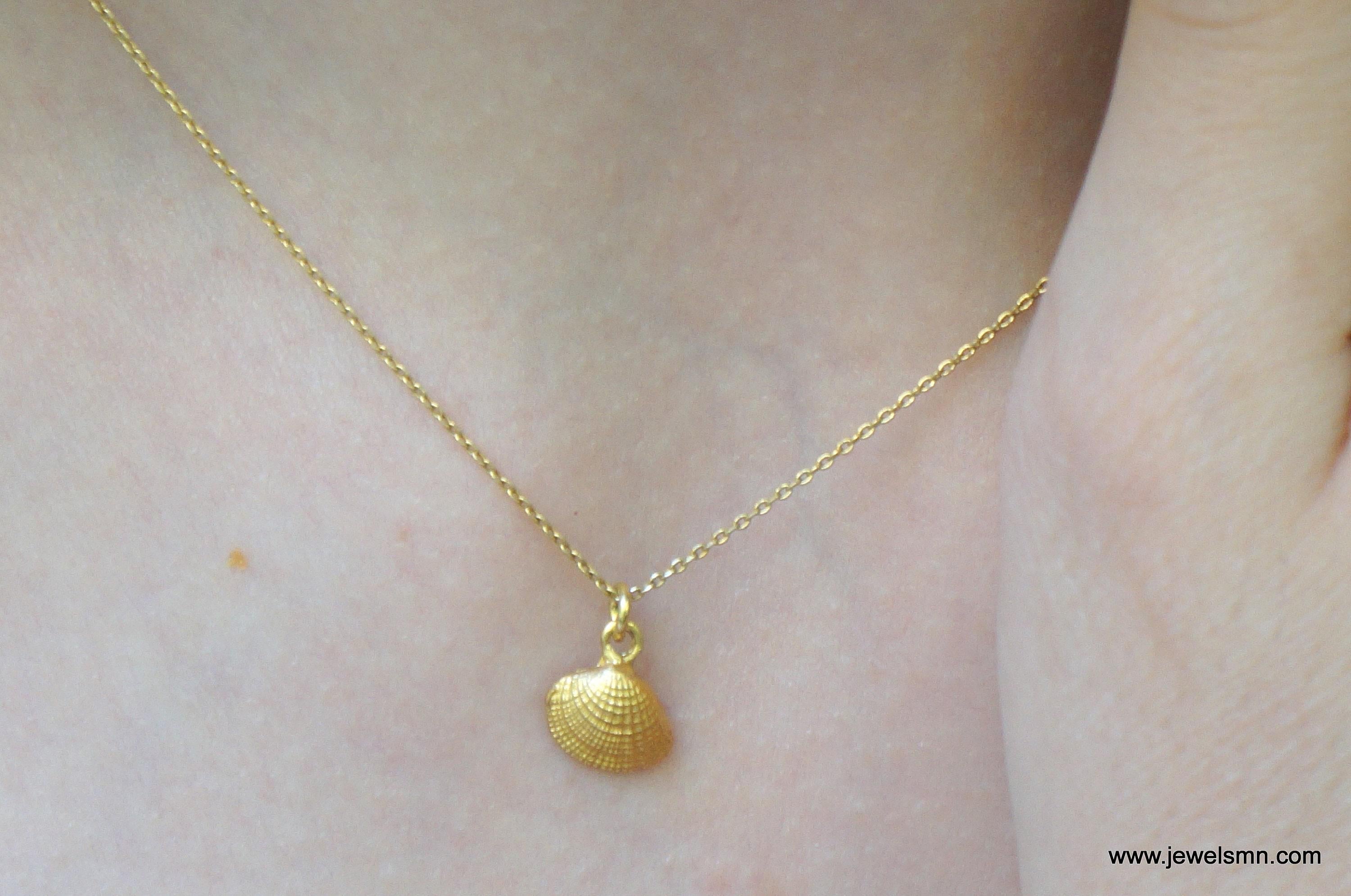 Solid Gold Sea Shell Necklace, Handmade Minimalist Nature Jewelry, Dainty Beach Pendant, Gift for Longevity & Summer, Real Gold (9K-18K)