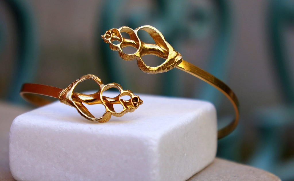Nature-Inspired Sea Shell Cuff Bracelet, Silver and Gold (Adjustable)