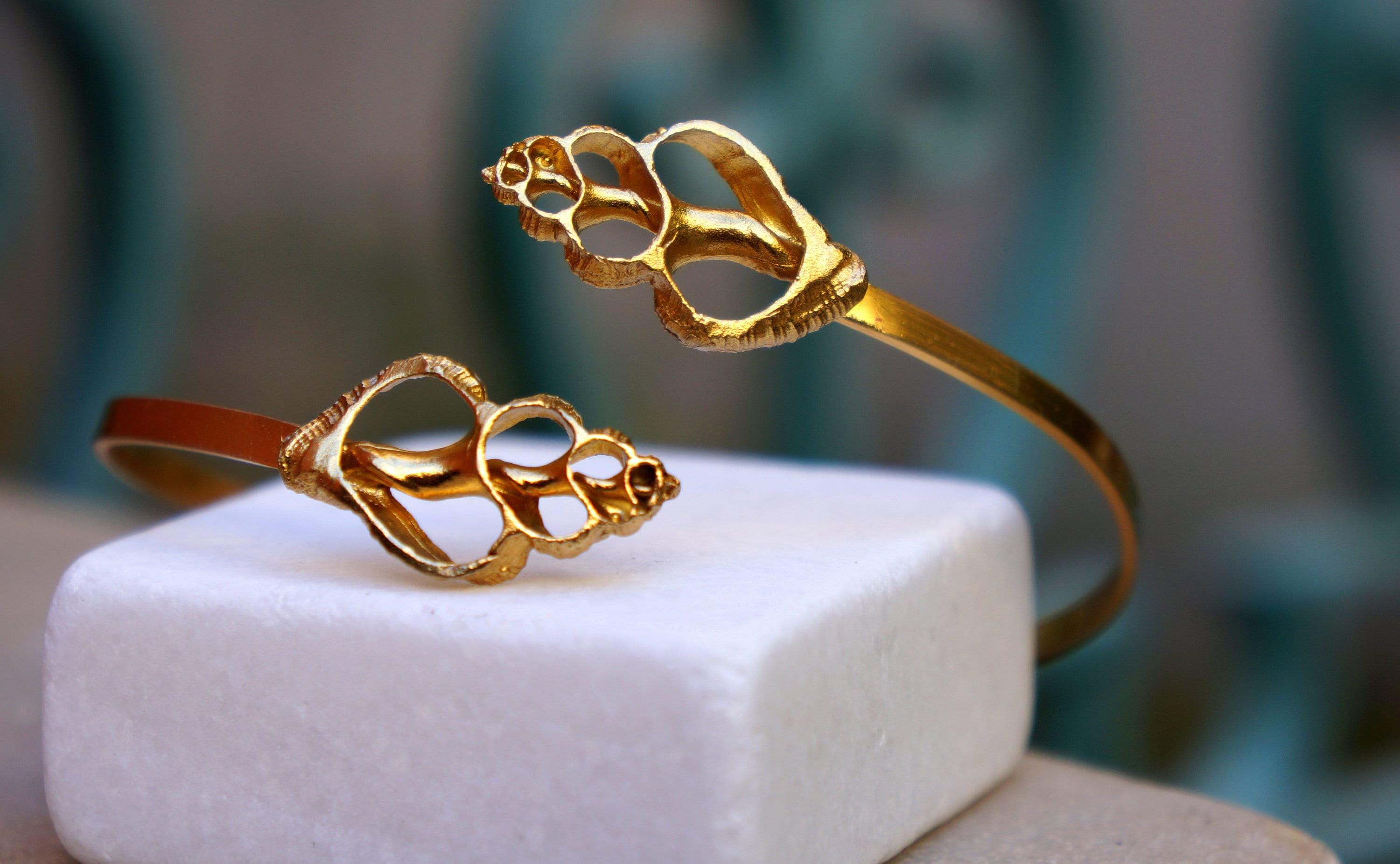 Nature-Inspired Sea Shell Cuff Bracelet, Silver and Gold (Adjustable)