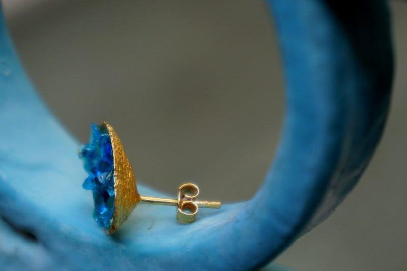 Turquoise Murano Glass Earrings, Silver Shell Studs (Handmade)