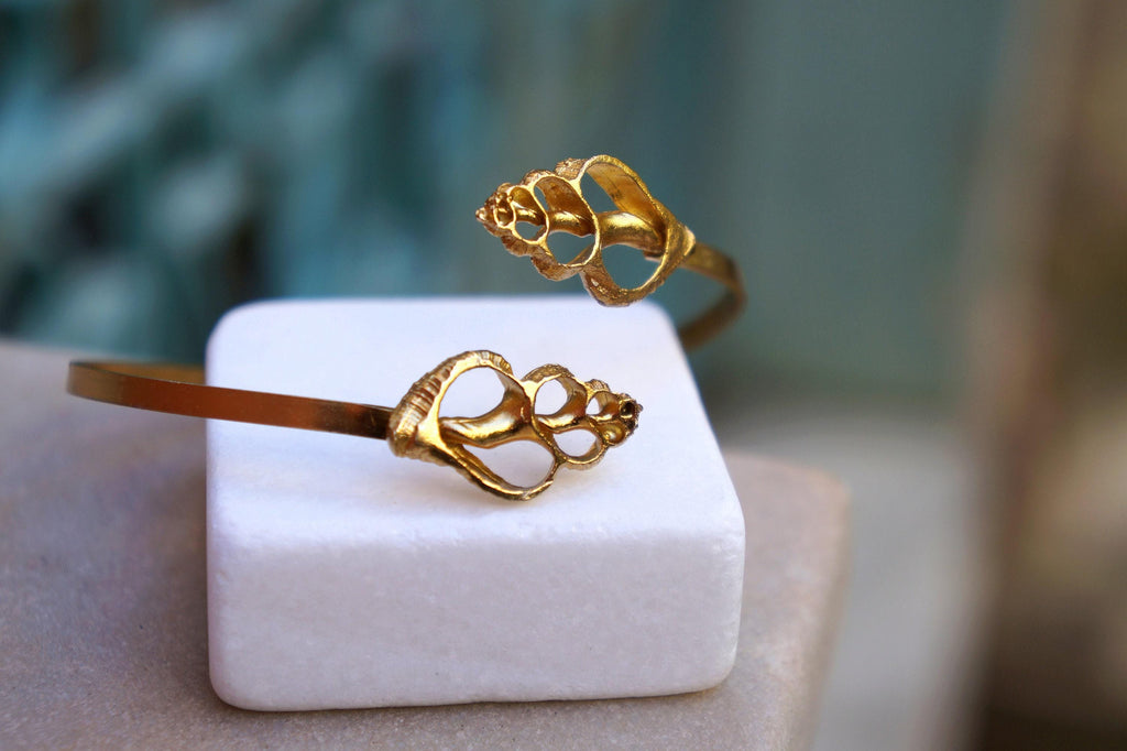 Nature-Inspired Sea Shell Cuff Bracelet, Silver and Gold (Adjustable)