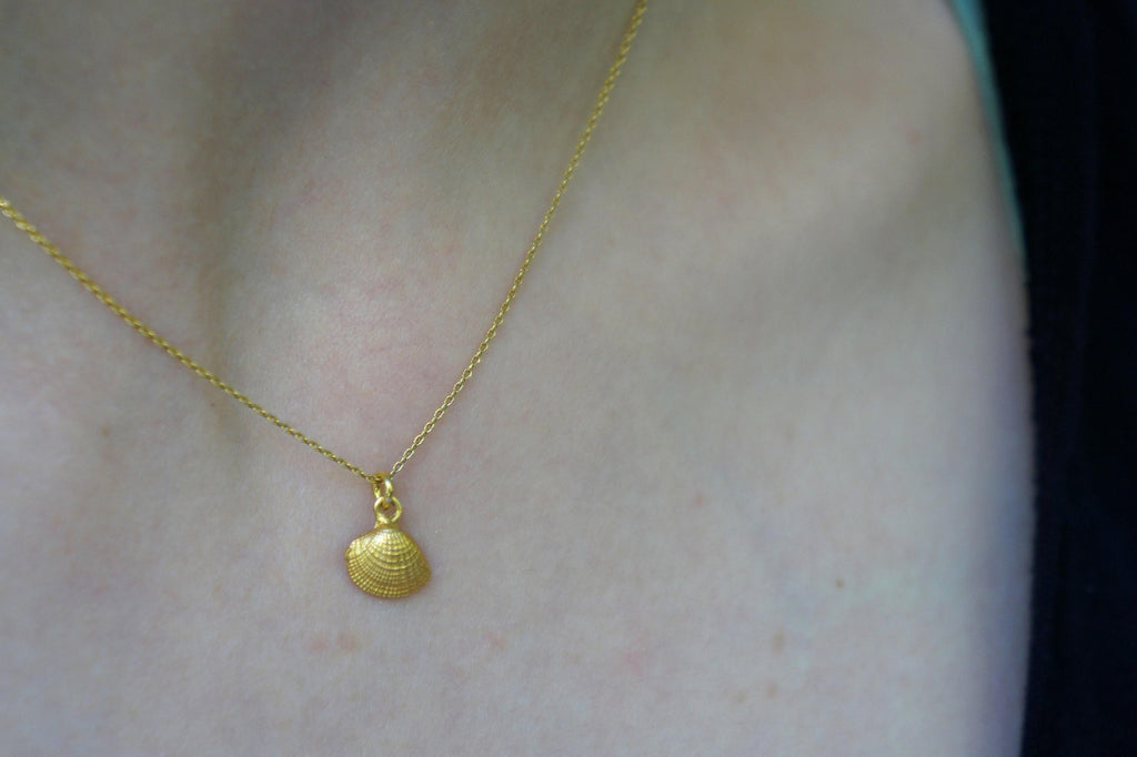 Silver Sea Shell Necklace, Gold-Plated Sterling Silver Pendant, Handmade Jewelry, Gift for Her, Birthday Gift for Women, Minimalist Jewelry
