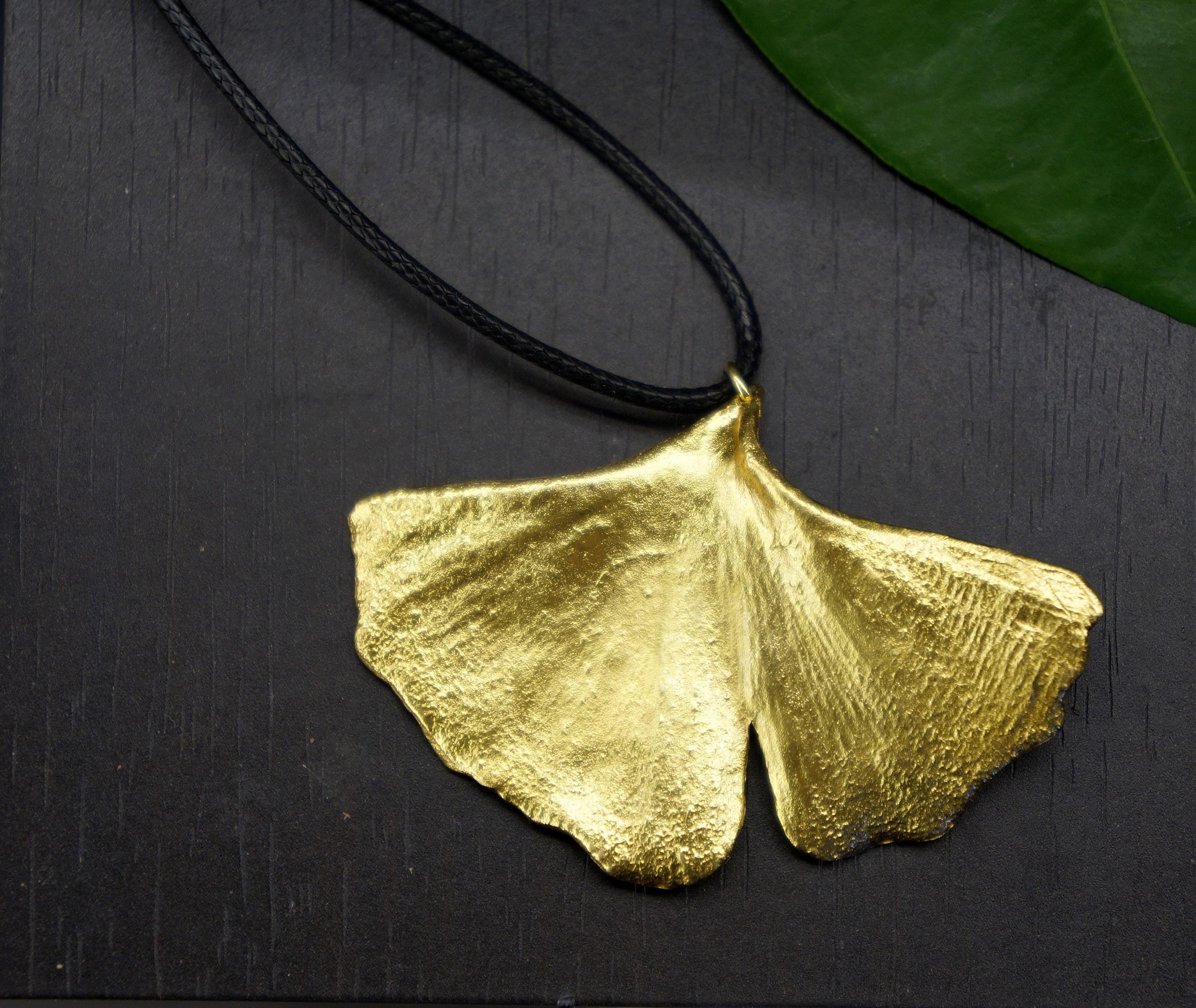 Gold Ginkgo Leaf Necklace, Gold-Plated Sterling Silver Jewelry, Gold Pendant, Gift for Her, Birthday Gift for Women, Handmade Jewelry