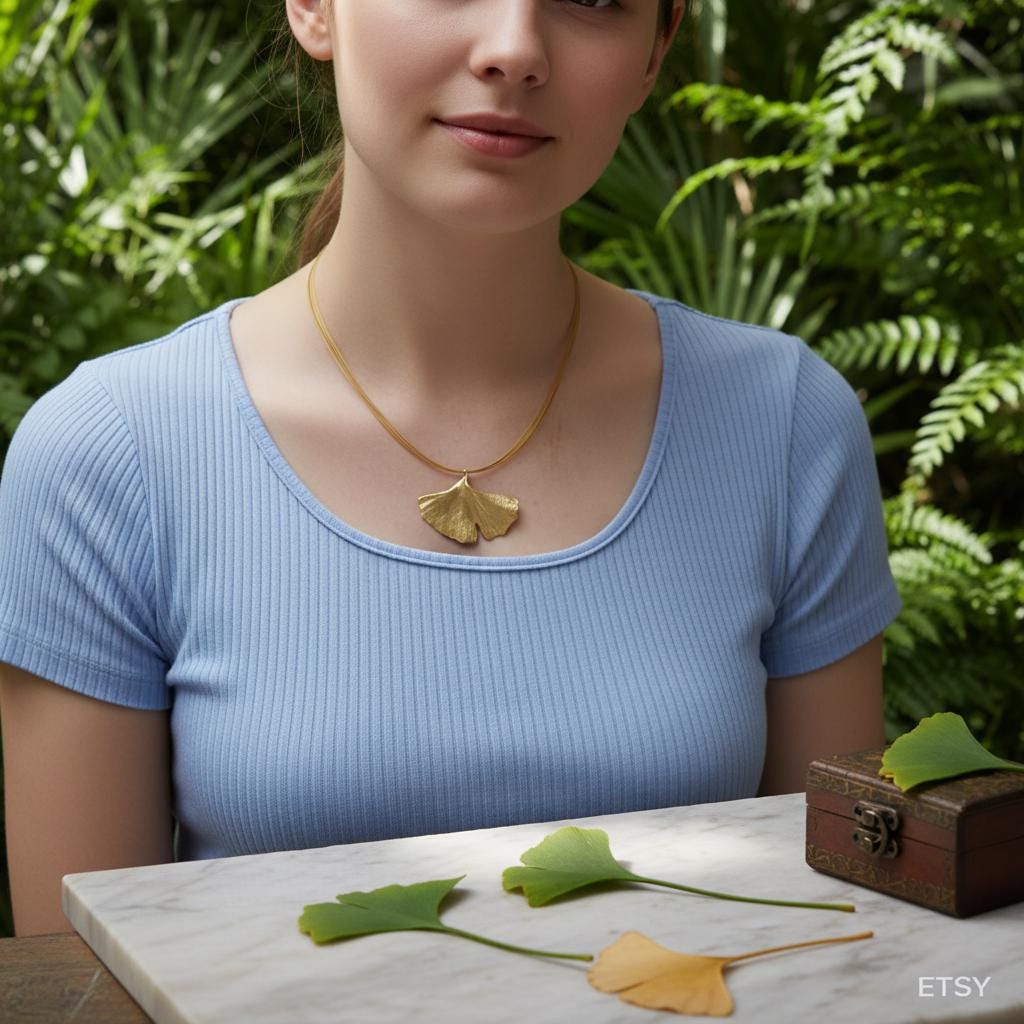 Ginkgo Leaf Necklace, Gold-Plated Sterling Silver Jewelry, Gold Pendant, Handmade Jewelry, Jewelry for Women, Birthday Gift, Gift for Her