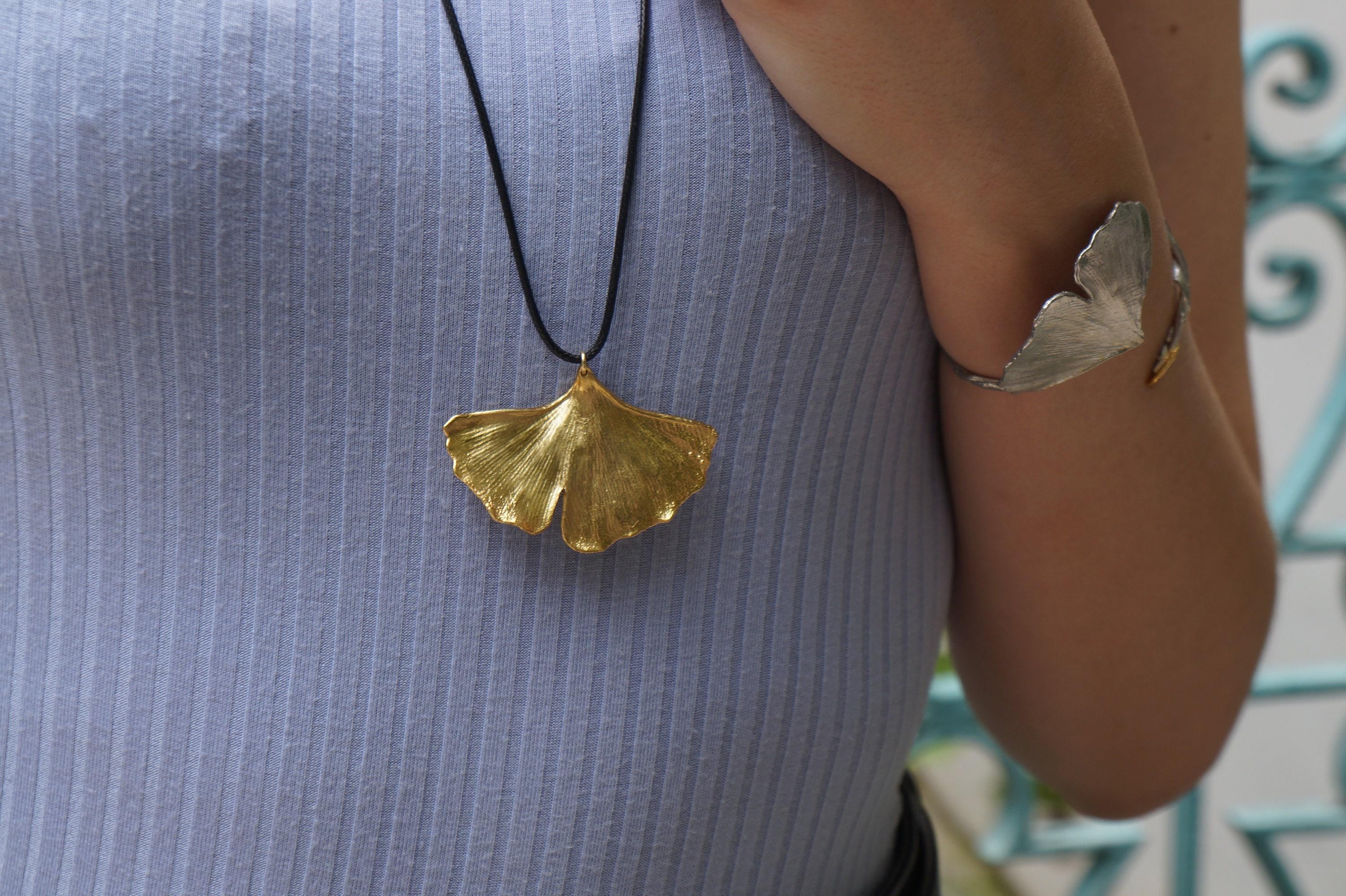 Gold Ginkgo Leaf Necklace, Gold-Plated Sterling Silver Jewelry, Gold Pendant, Gift for Her, Birthday Gift for Women, Handmade Jewelry