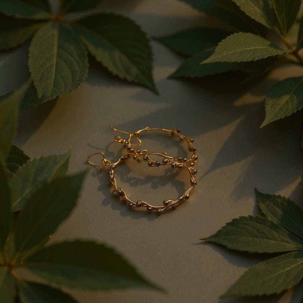Nature-Inspired Hoop Earrings, Sterling Silver with Gold Buds (Lightweight)