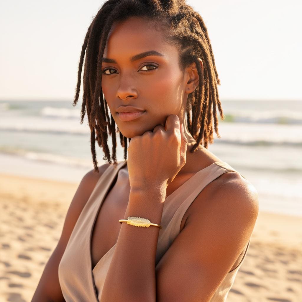 Jewelry Bracelet for women . Real Mimosa leaf 14k Gold on sterling silver 925