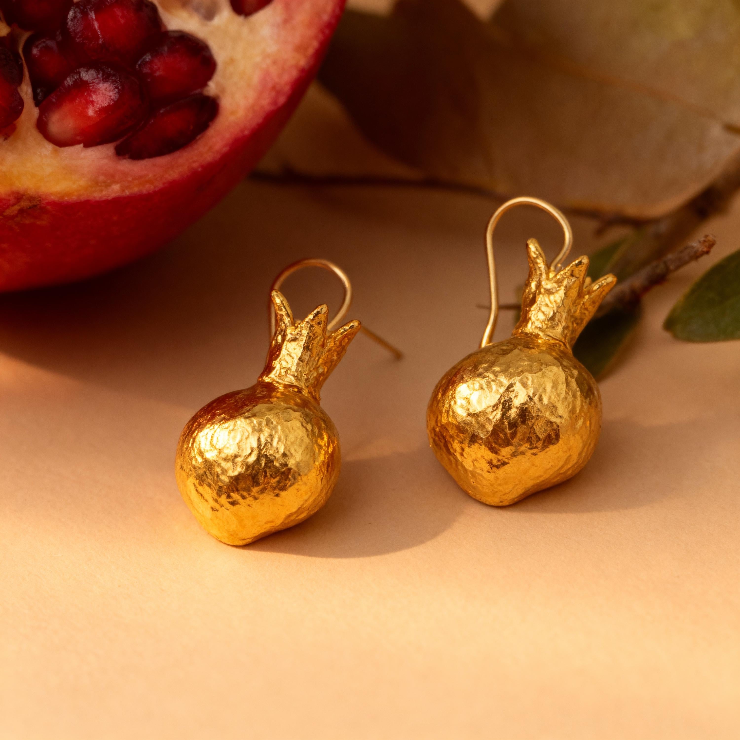 Real Pomegranate Earrings, Half Pomegranate Jewelry, Sterling Silver 925 - Gold Plated, Symbol of Fertility & Abundance, Nature Inspired