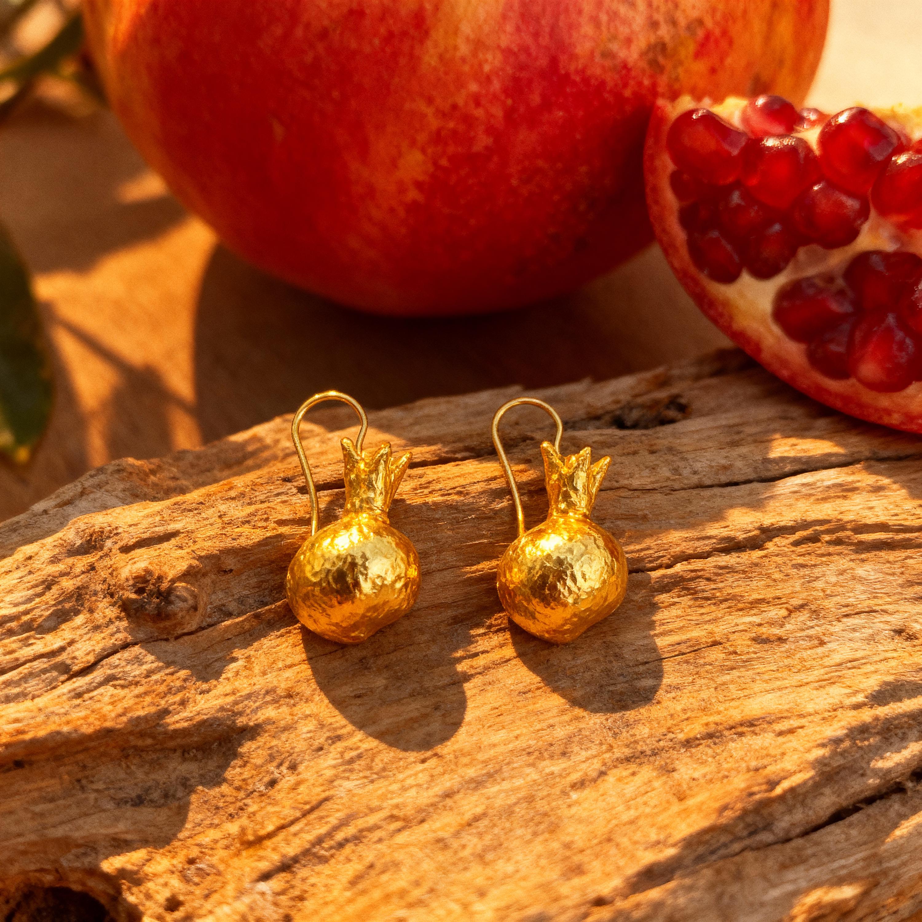 Real Pomegranate Earrings, Half Pomegranate Jewelry, Sterling Silver 925 - Gold Plated, Symbol of Fertility & Abundance, Nature Inspired