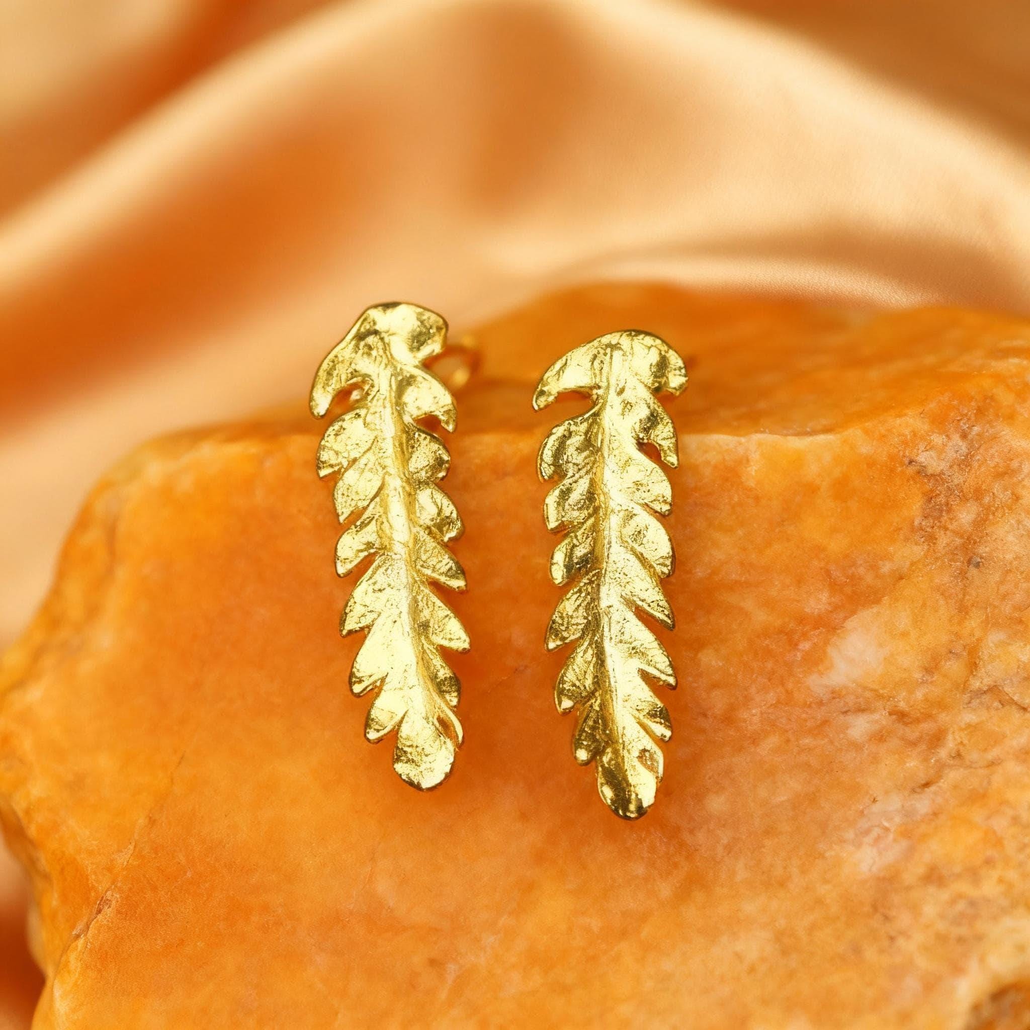 Fern Leaf Earrings: Gold Plated Sterling Silver - Nature Inspired Studs