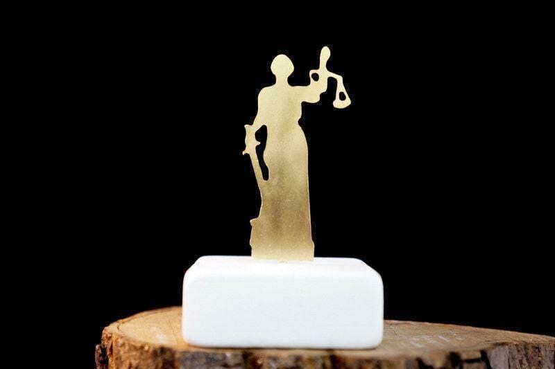 Gold Statue of Lady Justice, Gold-Plated Bronze Sculpture, Home Decor Sculpture on Marble Base