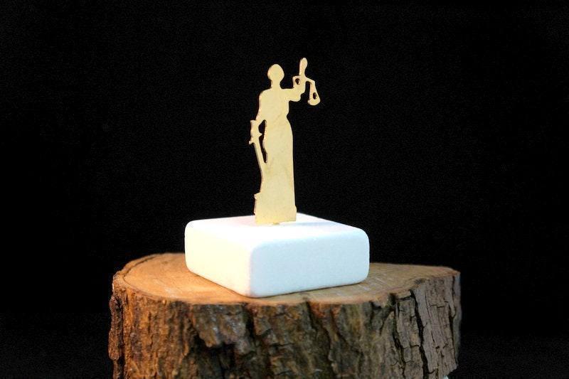 Gold Statue of Lady Justice, Gold-Plated Bronze Sculpture, Home Decor Sculpture on Marble Base