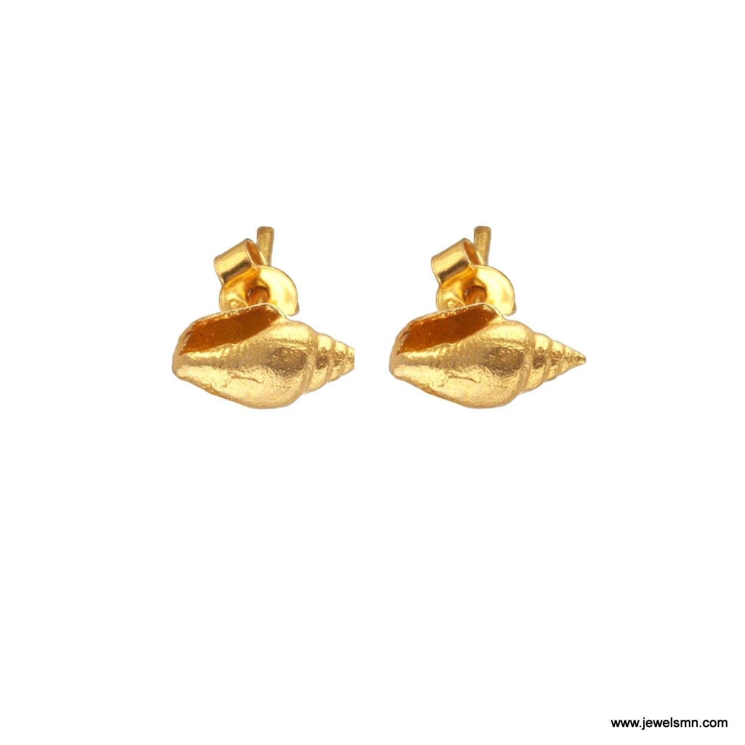 Dainty Sea Shell Earrings, Handmade Minimalist Jewelry, Organic Beach Studs, Gift for Rejuvenation & Luck, Gold on Sterling Silver 925