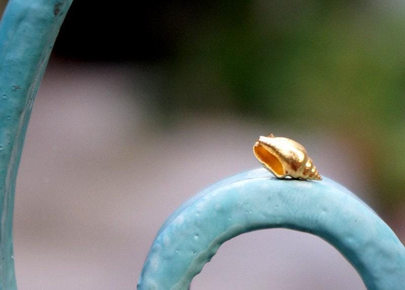 Dainty Sea Shell Earrings, Handmade Minimalist Jewelry, Organic Beach Studs, Gift for Rejuvenation & Luck, Gold on Sterling Silver 925