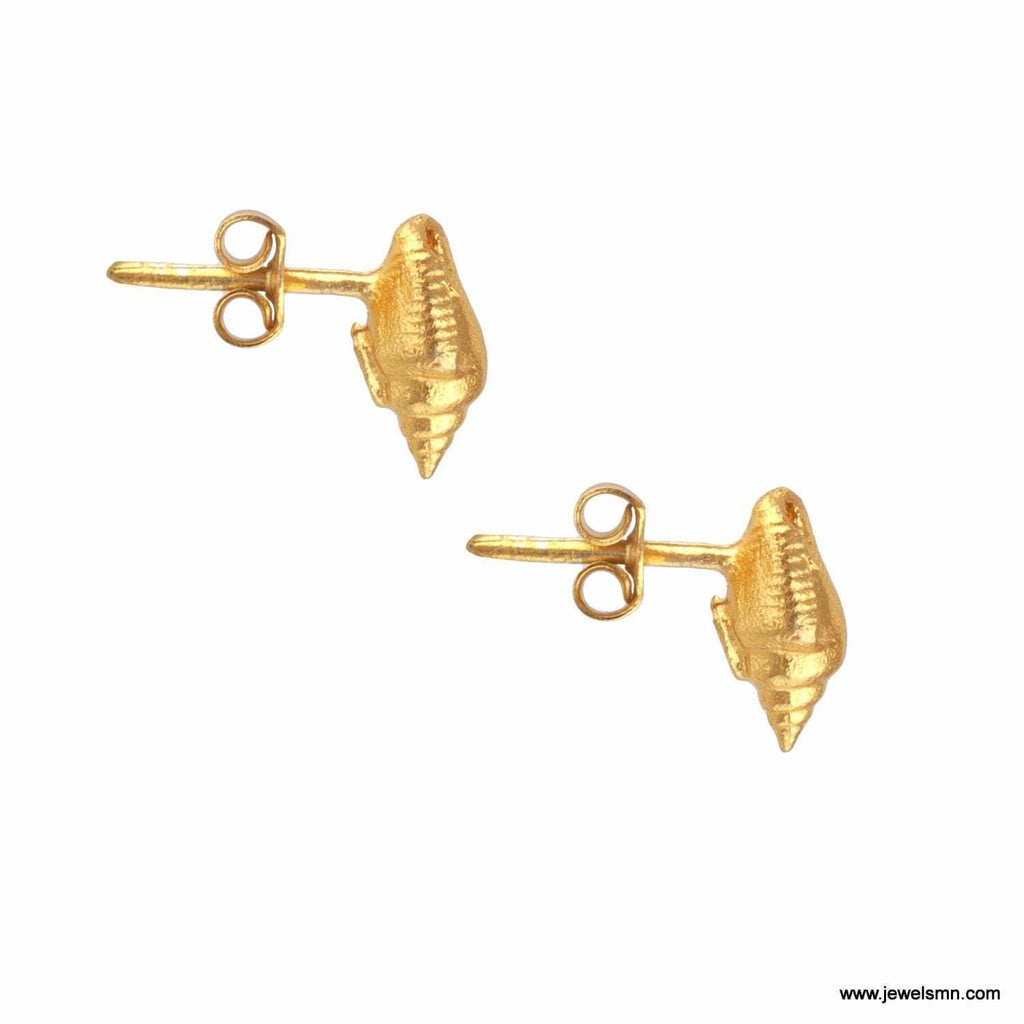 Dainty Sea Shell Earrings, Handmade Minimalist Jewelry, Organic Beach Studs, Gift for Rejuvenation & Luck, Gold on Sterling Silver 925