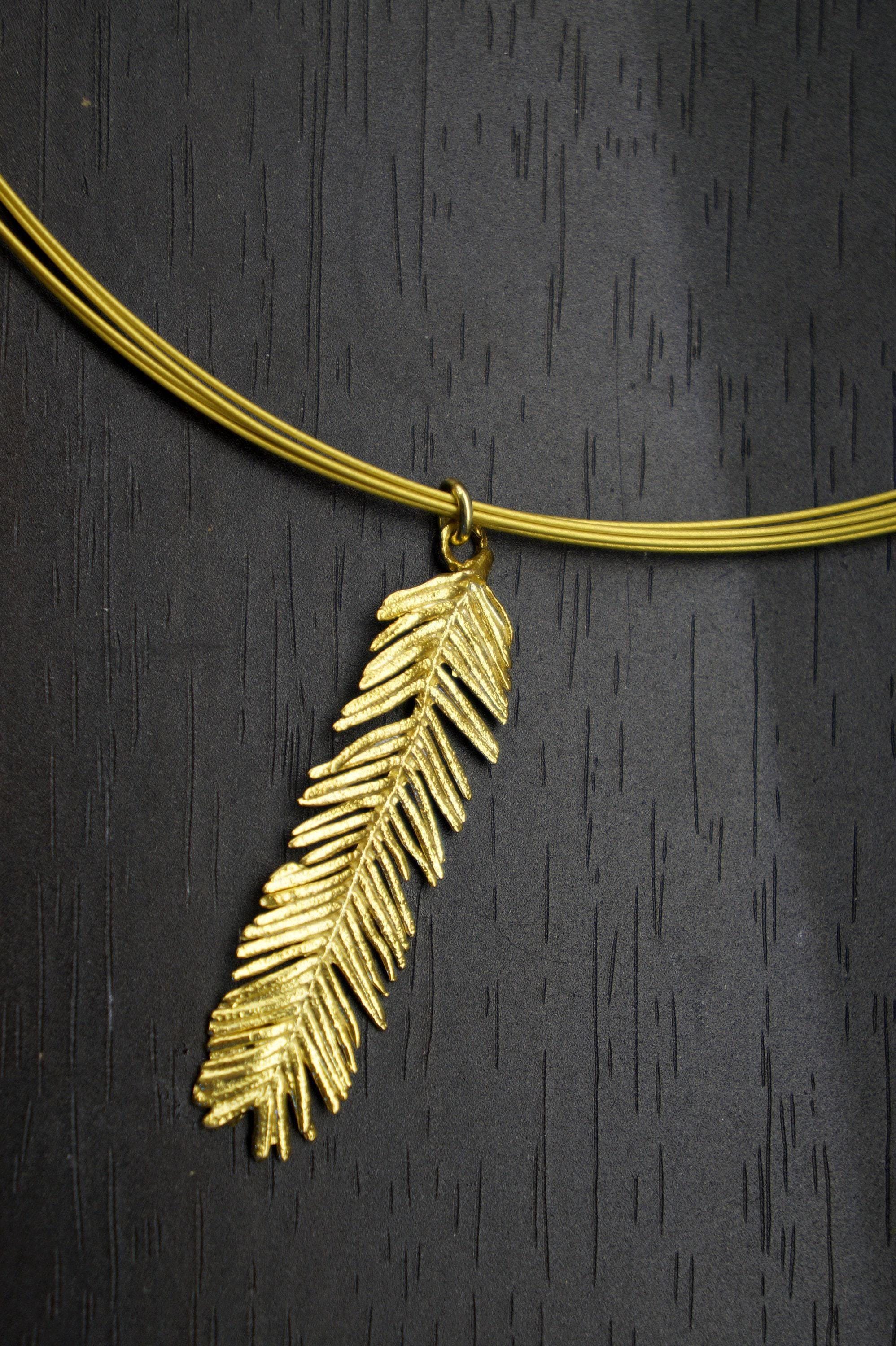 Real Mimosa Leaf Necklace, 14K Gold Plated Sterling Silver Pendant, Handmade Nature Jewelry Gift, Birthday Gift for Women, Boho Fashion