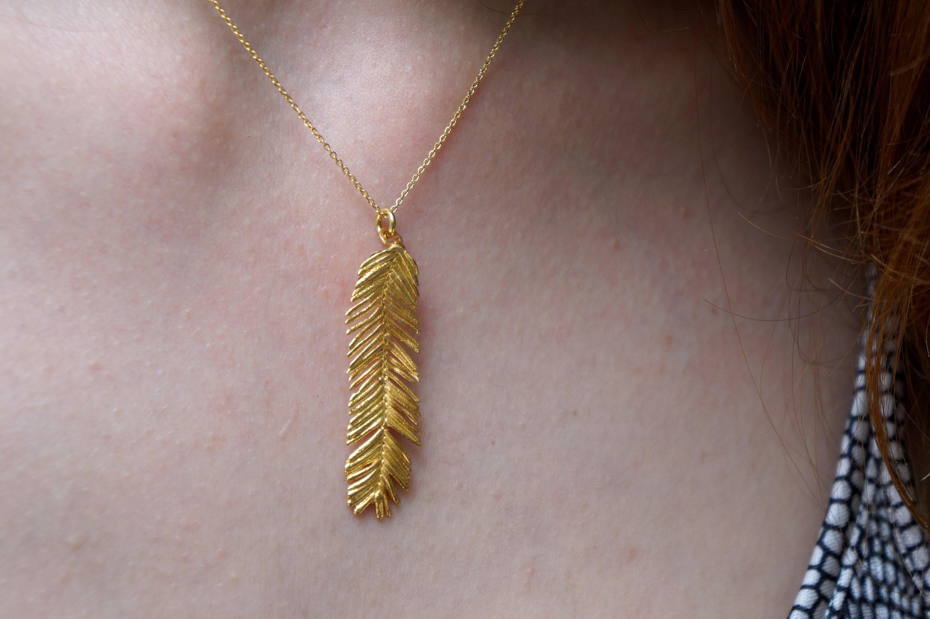 Real Mimosa Leaf Necklace, 14K Gold Plated Sterling Silver Pendant, Handmade Nature Jewelry Gift, Birthday Gift for Women, Boho Fashion