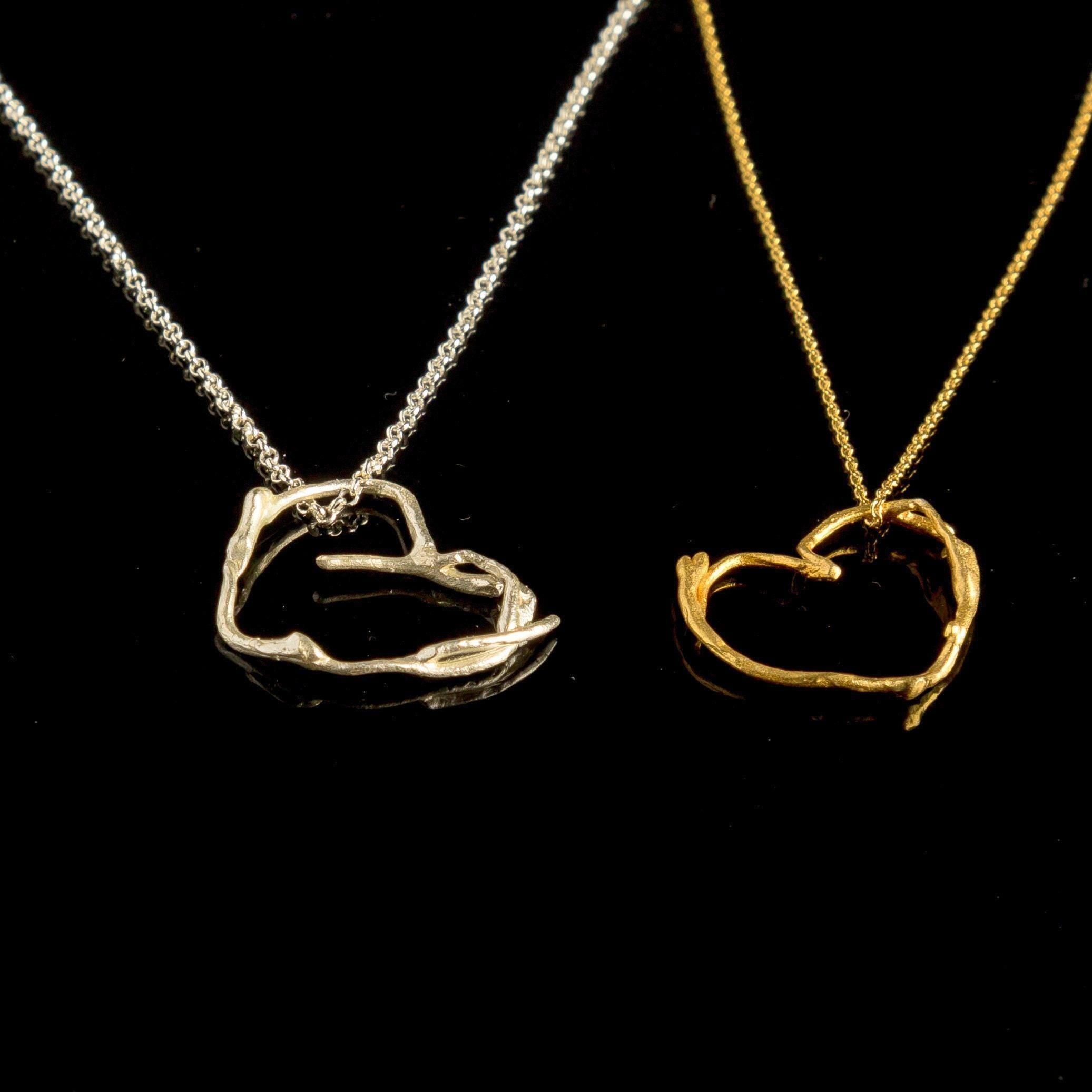 Real Jasmine Twig Necklace, Handmade Nature Jewelry, Heart-Shaped Branch Pendant, Gift for Purity & Health, Sterling Silver 925