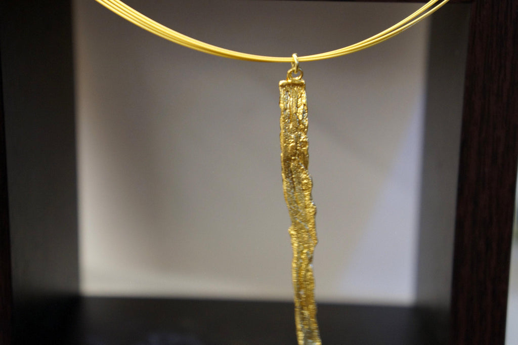 Gold Tree Bark Necklace, Handmade Nature Jewelry, Organic Statement Pendant, Eco Gift for Protection & Luck, Sustainable Sterling Silver 925