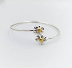 Gold Chamomile Flower Bracelet, Handmade Minimalist Jewelry, Organic Forest Cuff, Boho Gift for Protection, Sterling Silver 925