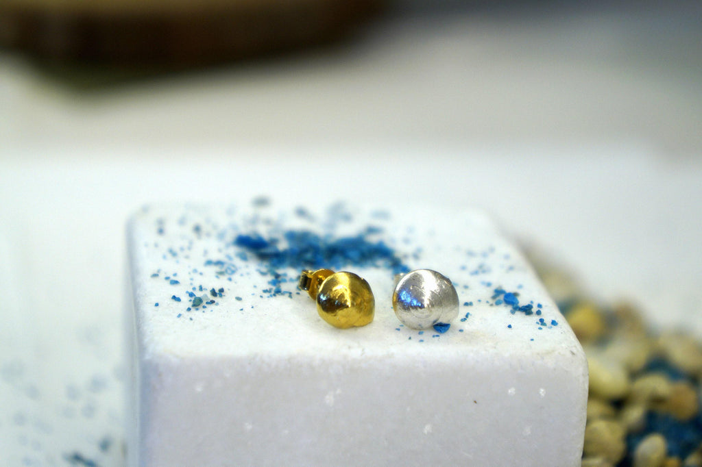 Dainty Sea Shell Earrings, Handmade Minimalist Jewelry, Organic Beach Studs, Gift for Purity & Health, Eco Sustainable Sterling Silver 925