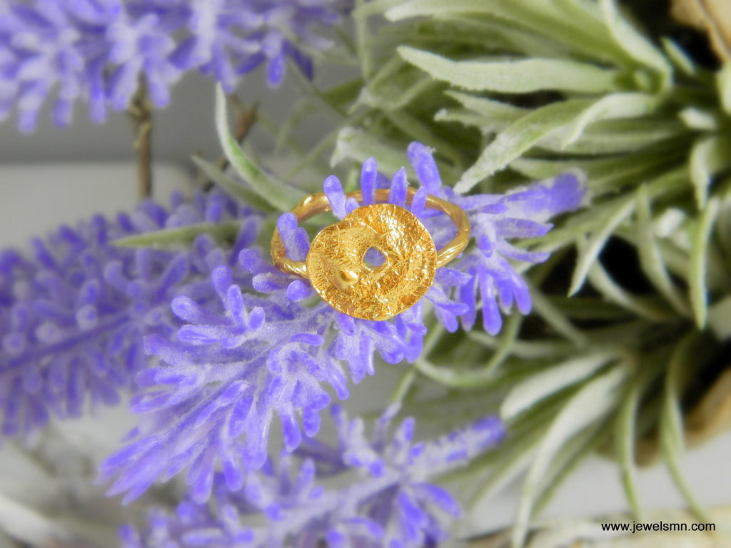 Twig Leaf Ring, Adjustable Sterling Silver with Gold Plating, Nature-Inspired Jewelry Gift