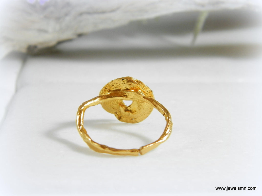 Twig Leaf Ring, Adjustable Sterling Silver with Gold Plating, Nature-Inspired Jewelry Gift