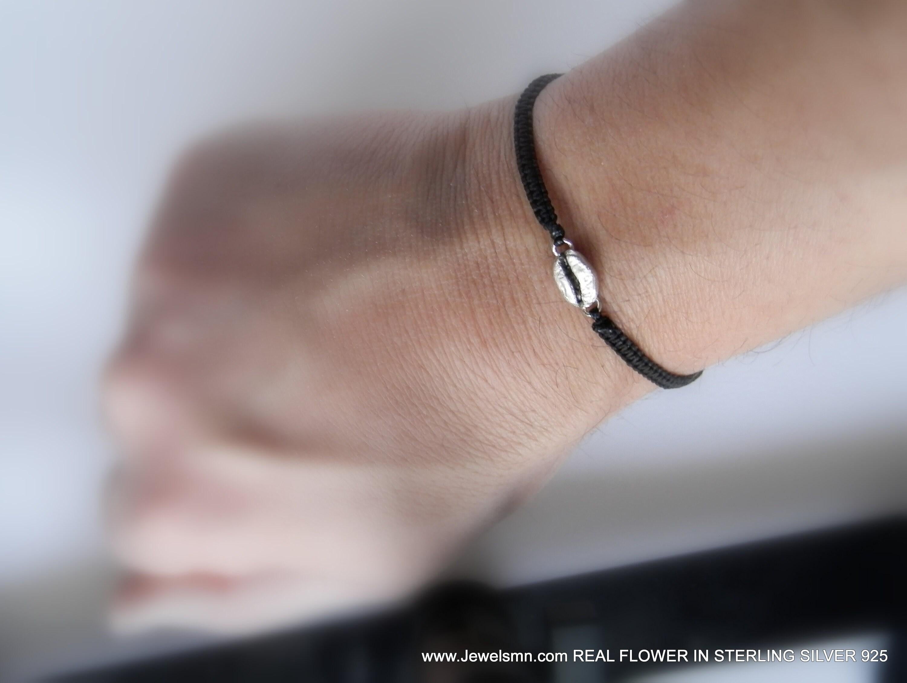 Silver Coffee Bean Bracelet, Handmade Minimalist Jewelry, Dainty Organic Gift for Coffee Lovers, Symbol of Energy, Sterling Silver 925