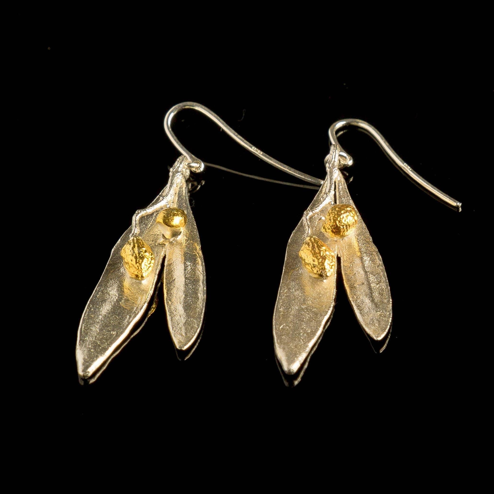 Real Olive Leaf Earrings, Handmade Minimalist Jewelry, Organic Dangles with Fruit Detail, Gift for Luck & Health, Sterling Silver 925