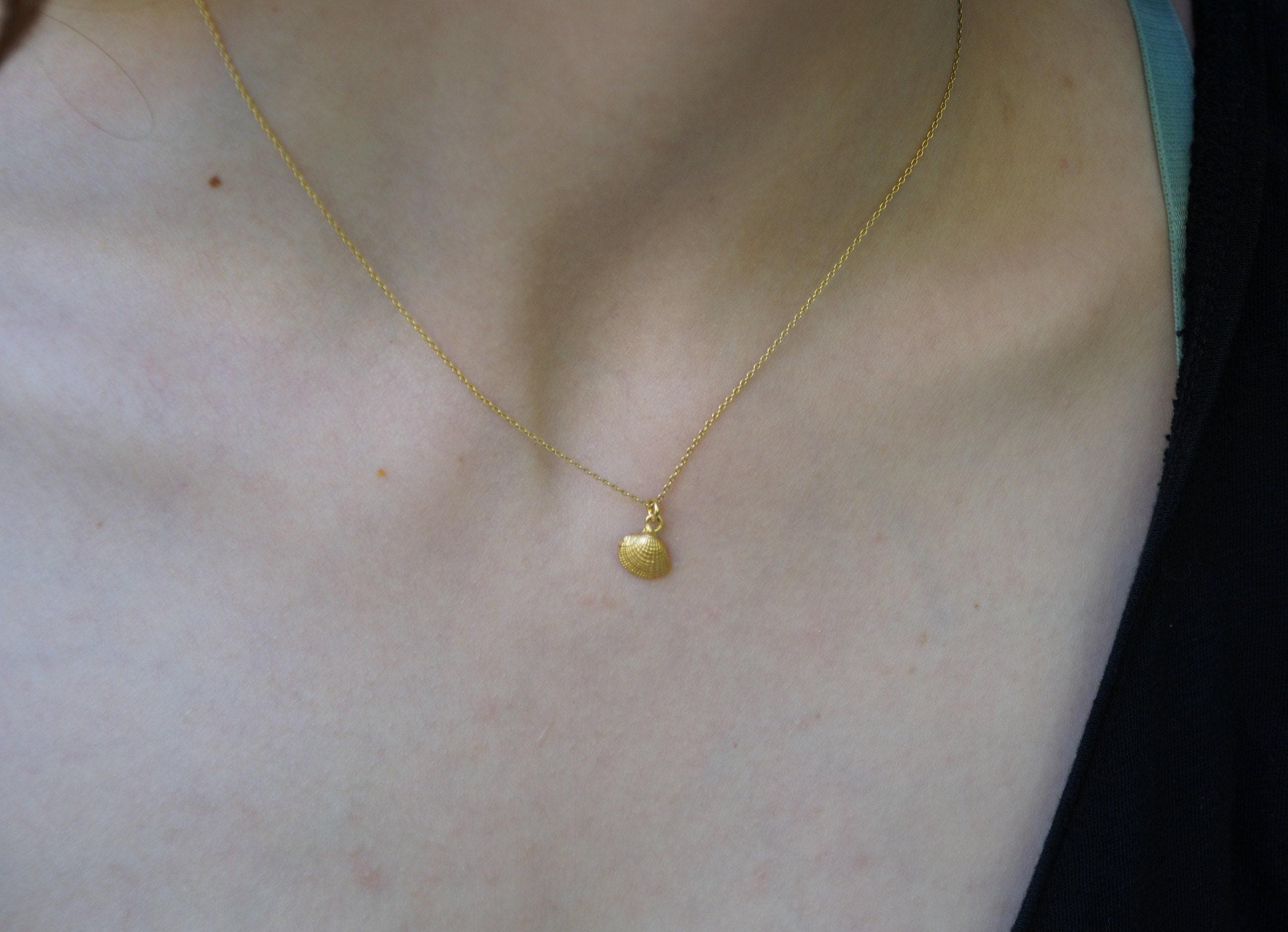 Minimalist Tiny Real Sea Shell, chain necklace 14 Gold on sterling silver. Summer Pendant Necklace from Mother Nature Jewelry.