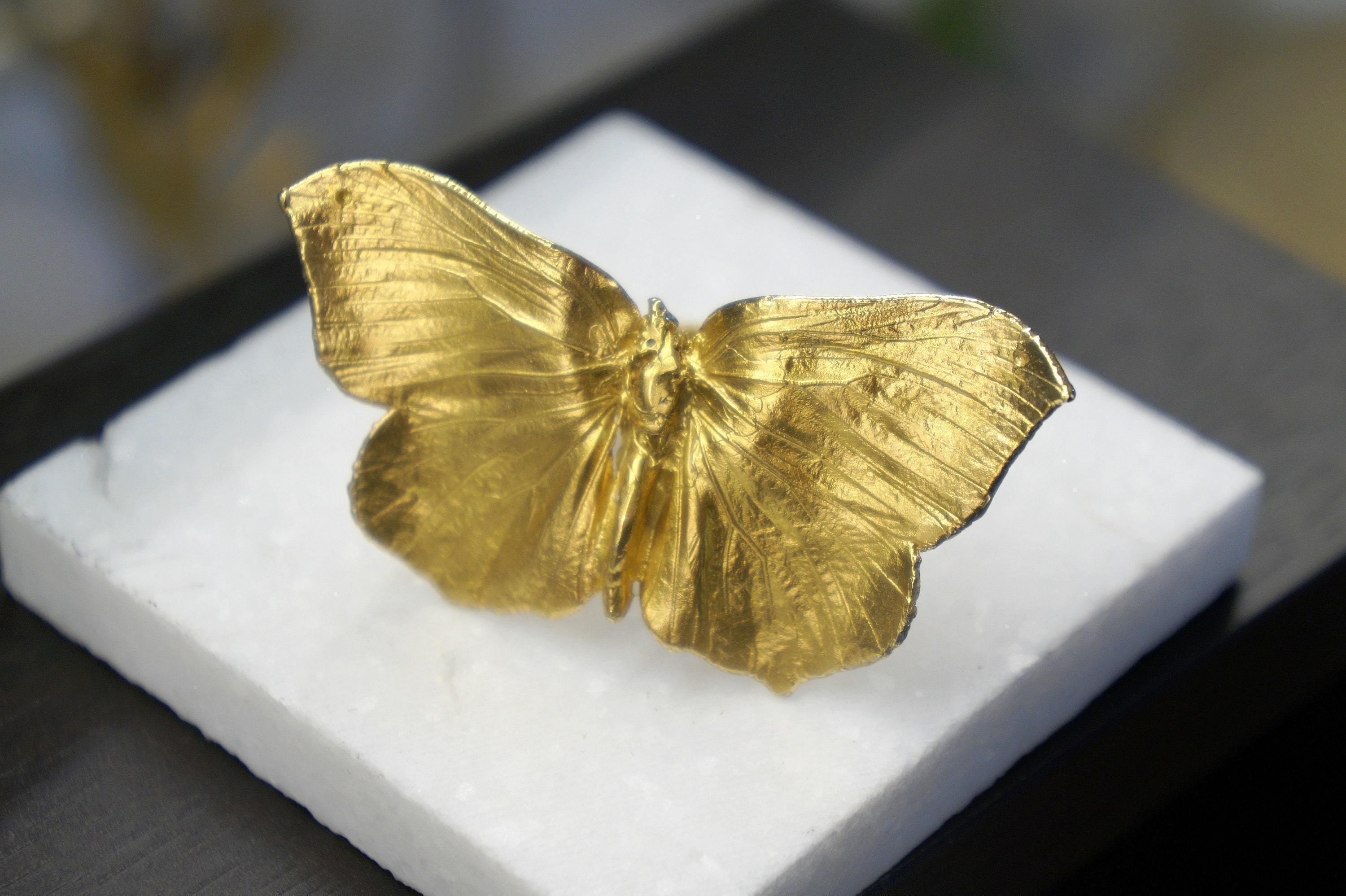 Real Butterfly Gold Ring, Handmade Nature Jewelry, Organic Band with Wings, Gift for Freedom & Health, Sterling Silver 925