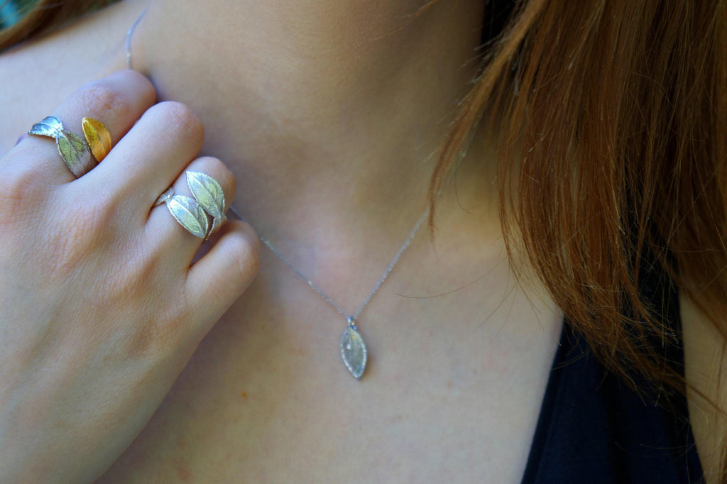 Real Rose Leaves Ring, Handmade Minimalist Jewelry, Botanical Forest Band, Gift for Love & Success, Eco Sustainable Sterling Silver 925