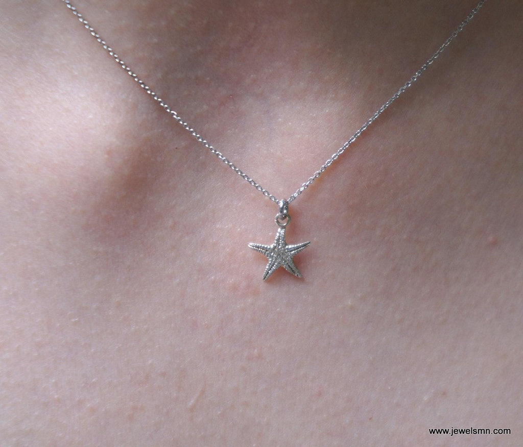 Dainty Starfish Pendant, 14K Gold Plated Sterling Silver 925 Necklace, Handmade Minimalist Sea Jewelry Gift, Birthday Gift for Women