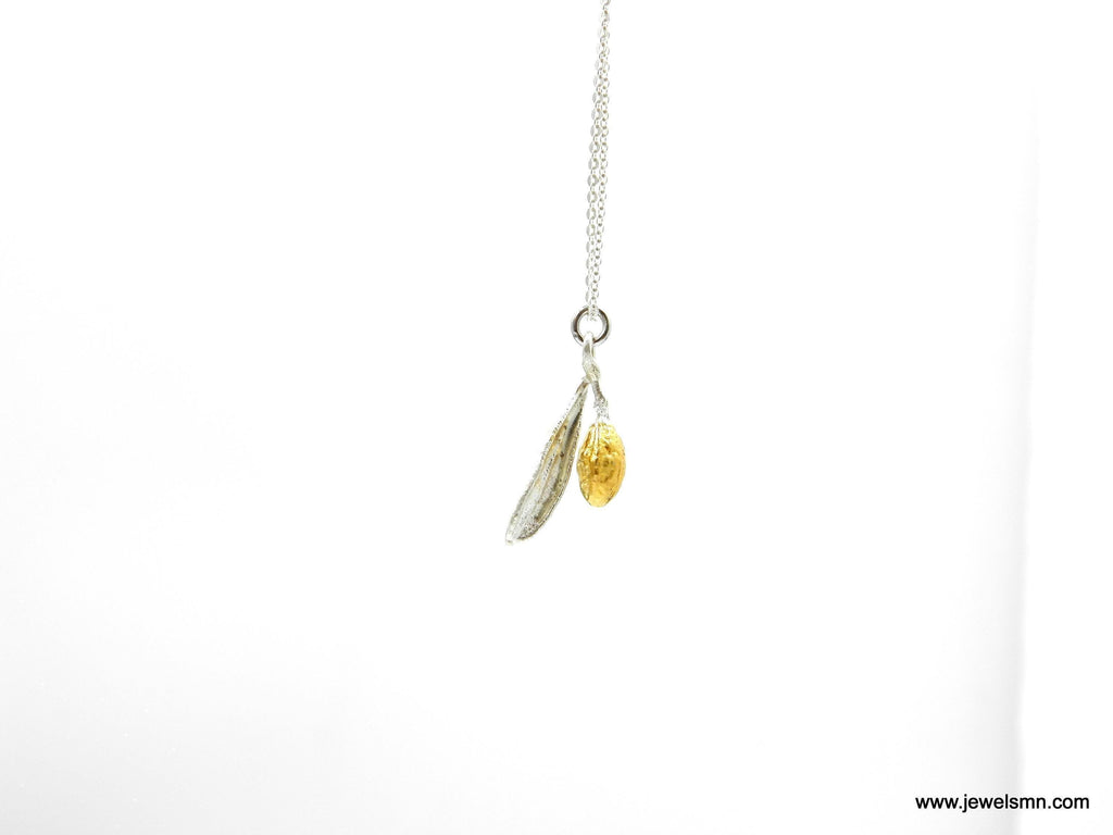 Real White Gold Necklace, Solid Gold Olive Leaf & Fruit Necklace, Pendant Jewelry, Gift for Her, Birthday Gift for Women, Handmade Jewelry