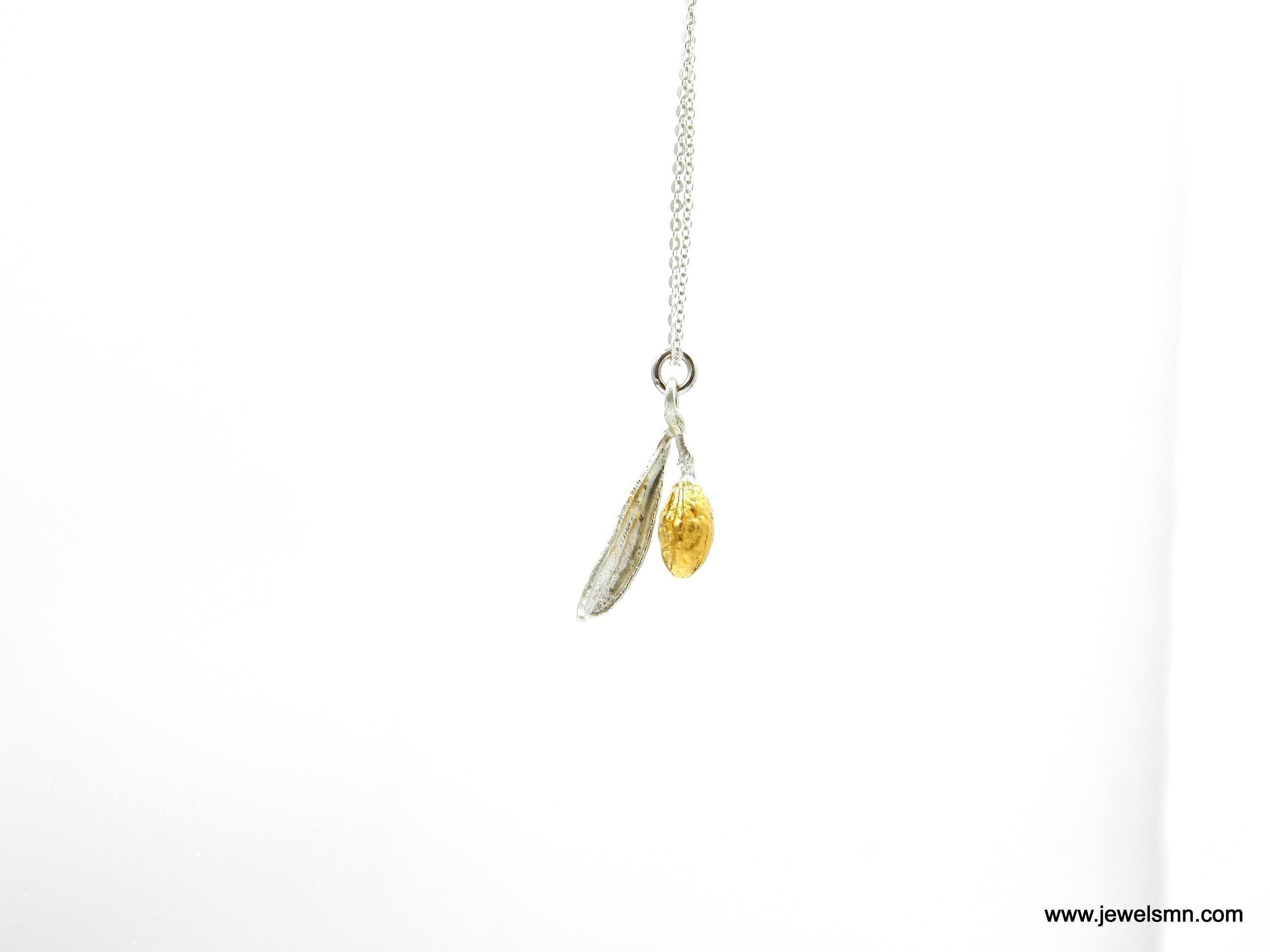 Real White Gold Necklace, Solid Gold Olive Leaf & Fruit Necklace, Pendant Jewelry, Gift for Her, Birthday Gift for Women, Handmade Jewelry