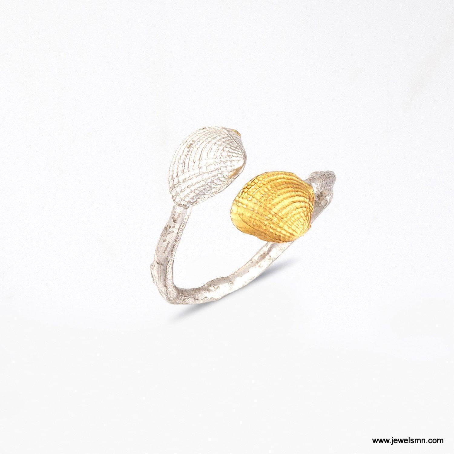 Real Sea Shell Ring, Handmade Minimalist Jewelry, Organic Two-Tone Band, Dainty Gift for Vitality & Luck, Gold and Sterling Silver 925