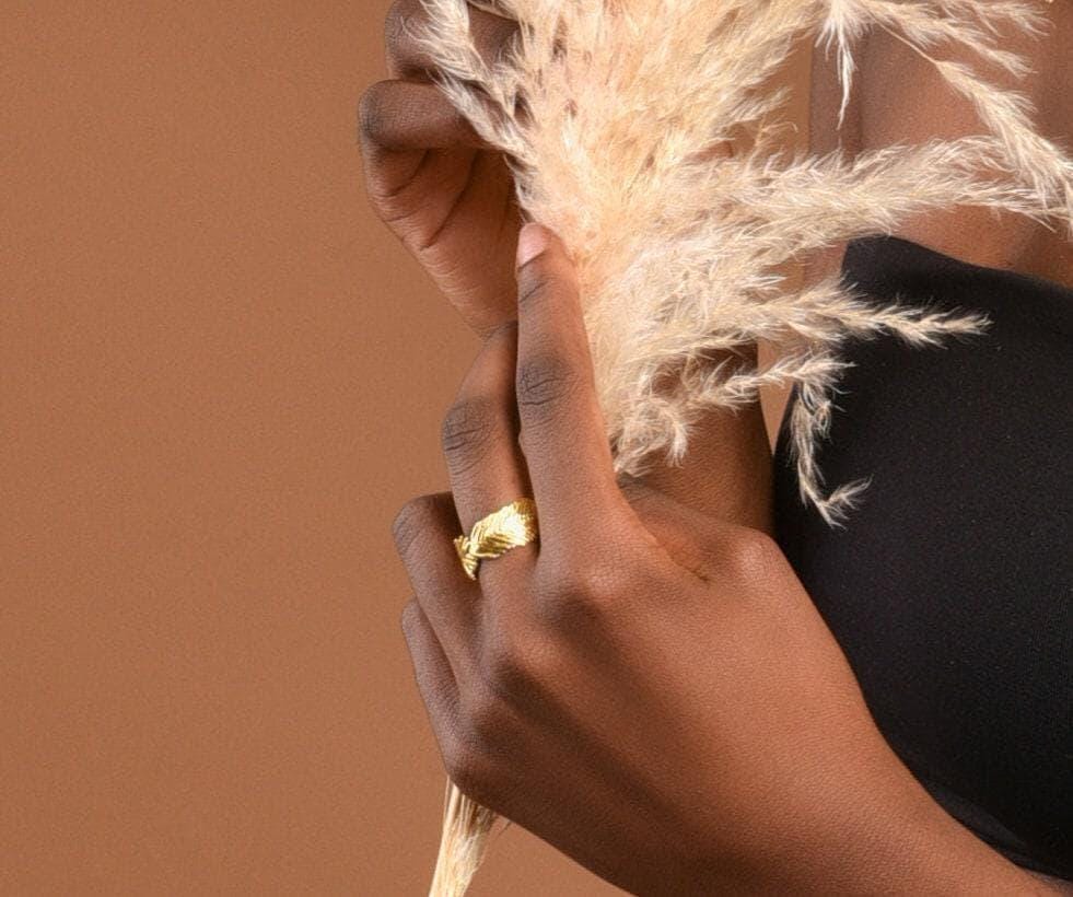 Real Mimosa Leaf Ring, Handmade Minimalist Jewelry, Organic Forest Band, Gift for Rejuvenation & Health, Gold or Sterling Silver 925