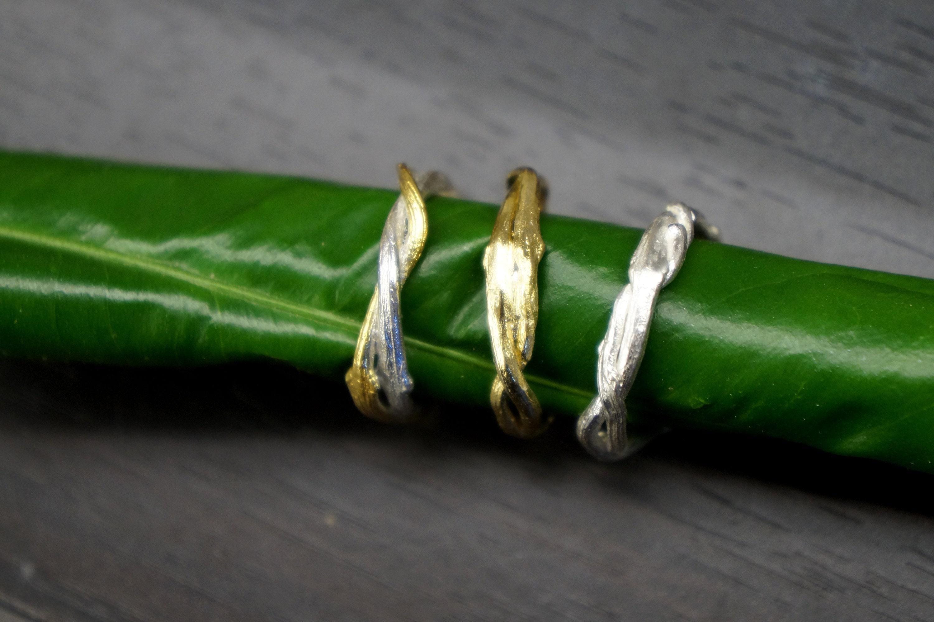 Real Olive Branch Ring, Handmade Minimalist Jewelry, Organic Tree Twig Band, Gift for Success & Luck, Eco Sustainable Sterling Silver 925
